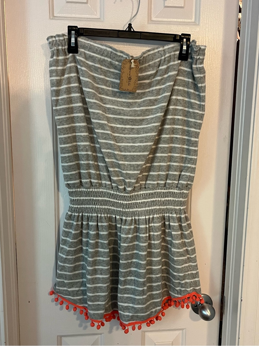 NATURAL LIFE Gray & White Striped Strapless Beach Swim Coverup